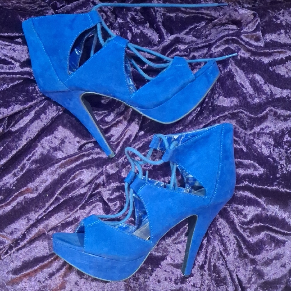 Blue Faux Suede Women's Heels